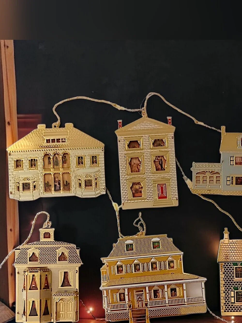 6 Bing Grondahl Collection Doll Houses of America Ornaments Gold Plate Christmas